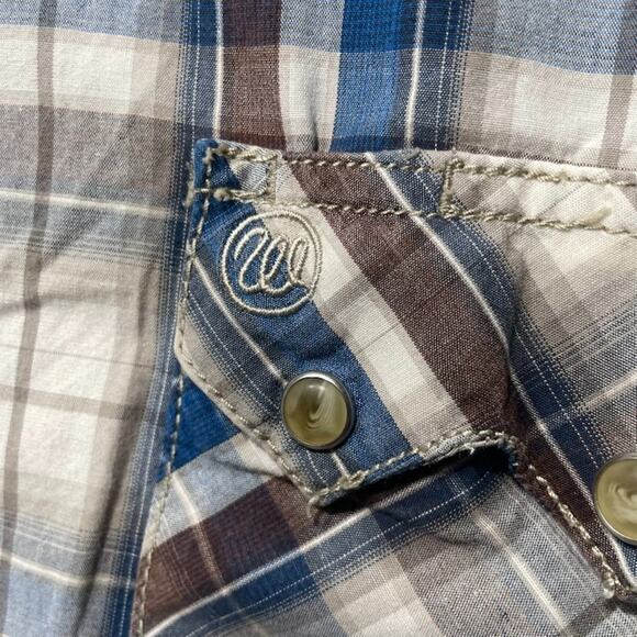 Wrangler Mens XXL LS Western Cowboy Pearl Snap Shirt XXL Blue Plaid Sawtooth - Picture 4 of 6